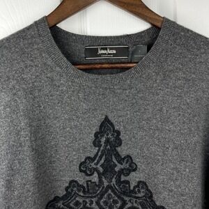 Neiman Marcus Sweater Womens Small Gray Cashmere Crewneck Cross Graphic Pullover